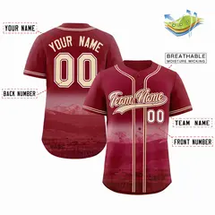 Crimson Khaki-Crimson Denver City Skyline Baseball Jersey 2