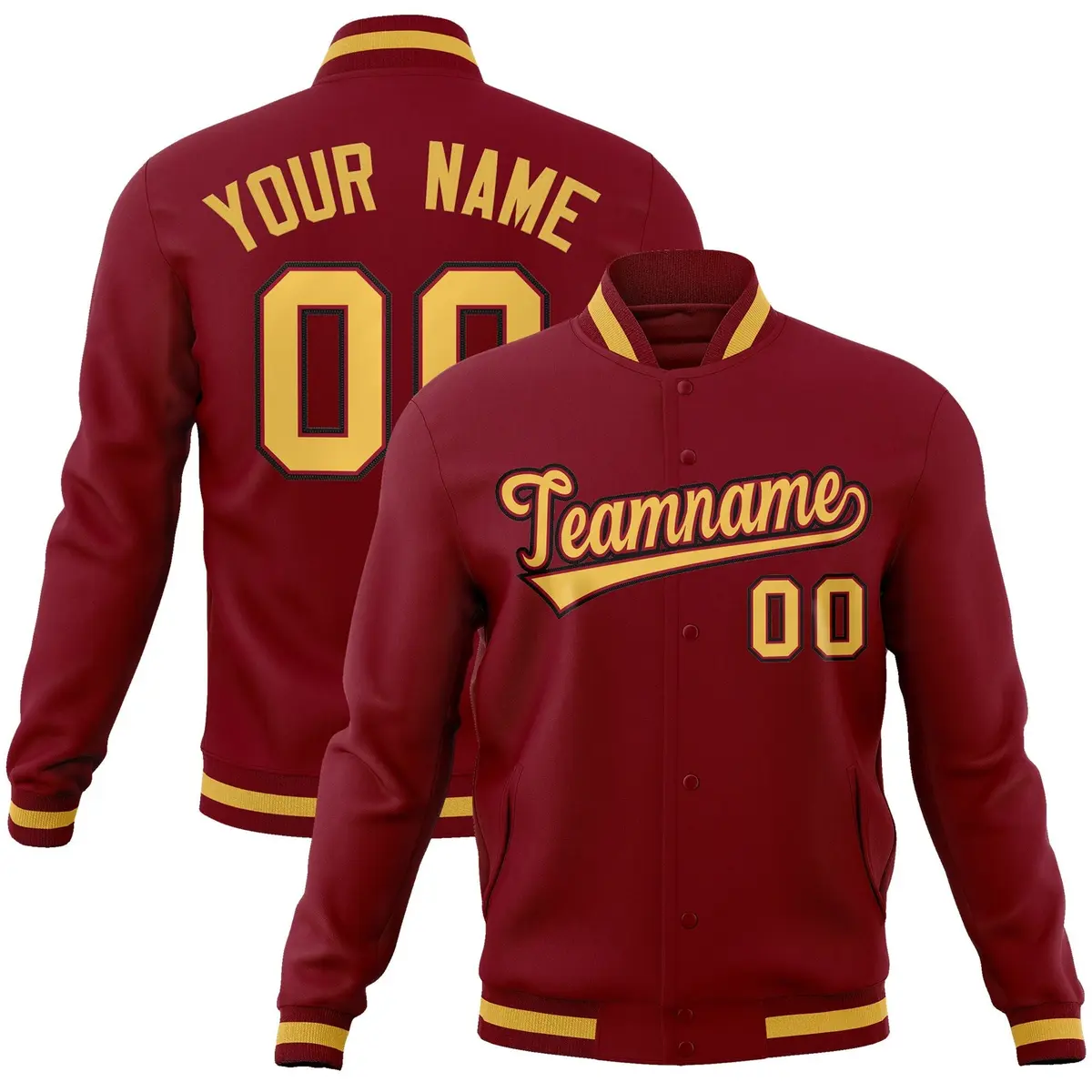 Crimson Khaki-Crimson Full-Snap Varsity Letterman Jacket