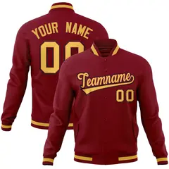 Crimson Khaki-Crimson Full-Snap Varsity Letterman Jacket