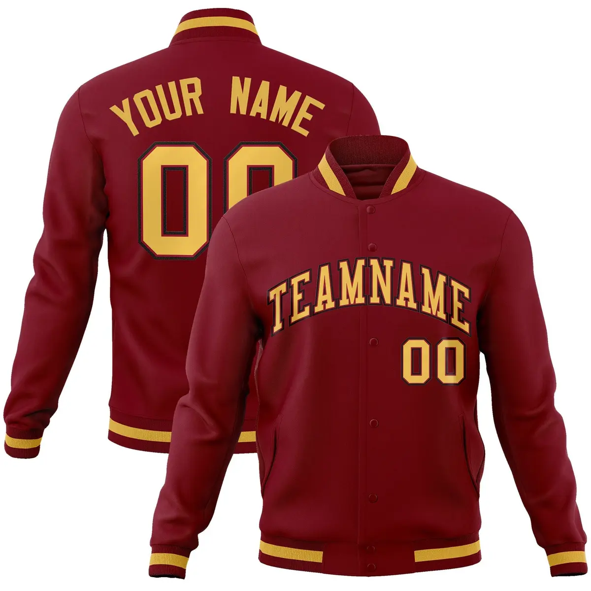 Crimson Khaki-Crimson Full-Snap Varsity Letterman Jacket