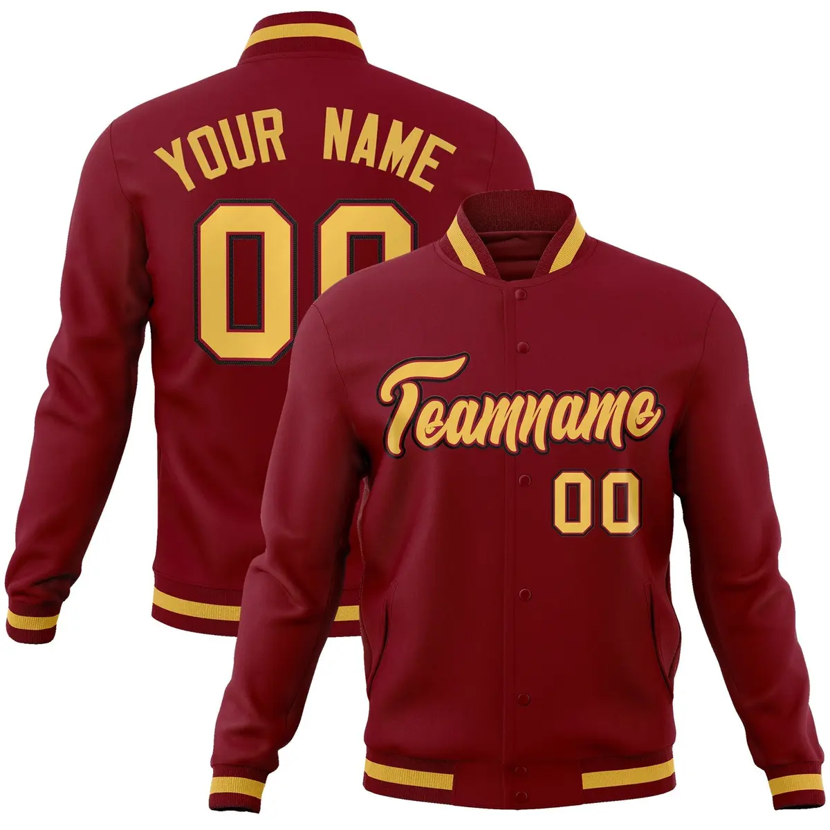 Crimson Khaki-Crimson Full-Snap Varsity Letterman Jacket