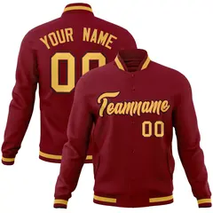 Crimson Khaki-Crimson Full-Snap Varsity Letterman Jacket