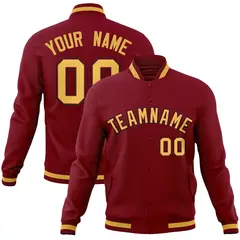 Crimson Khaki-Crimson Full-Snap Varsity Letterman Jacket 1