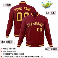 Crimson Khaki-Crimson Full-Snap Varsity Letterman Jacket 4