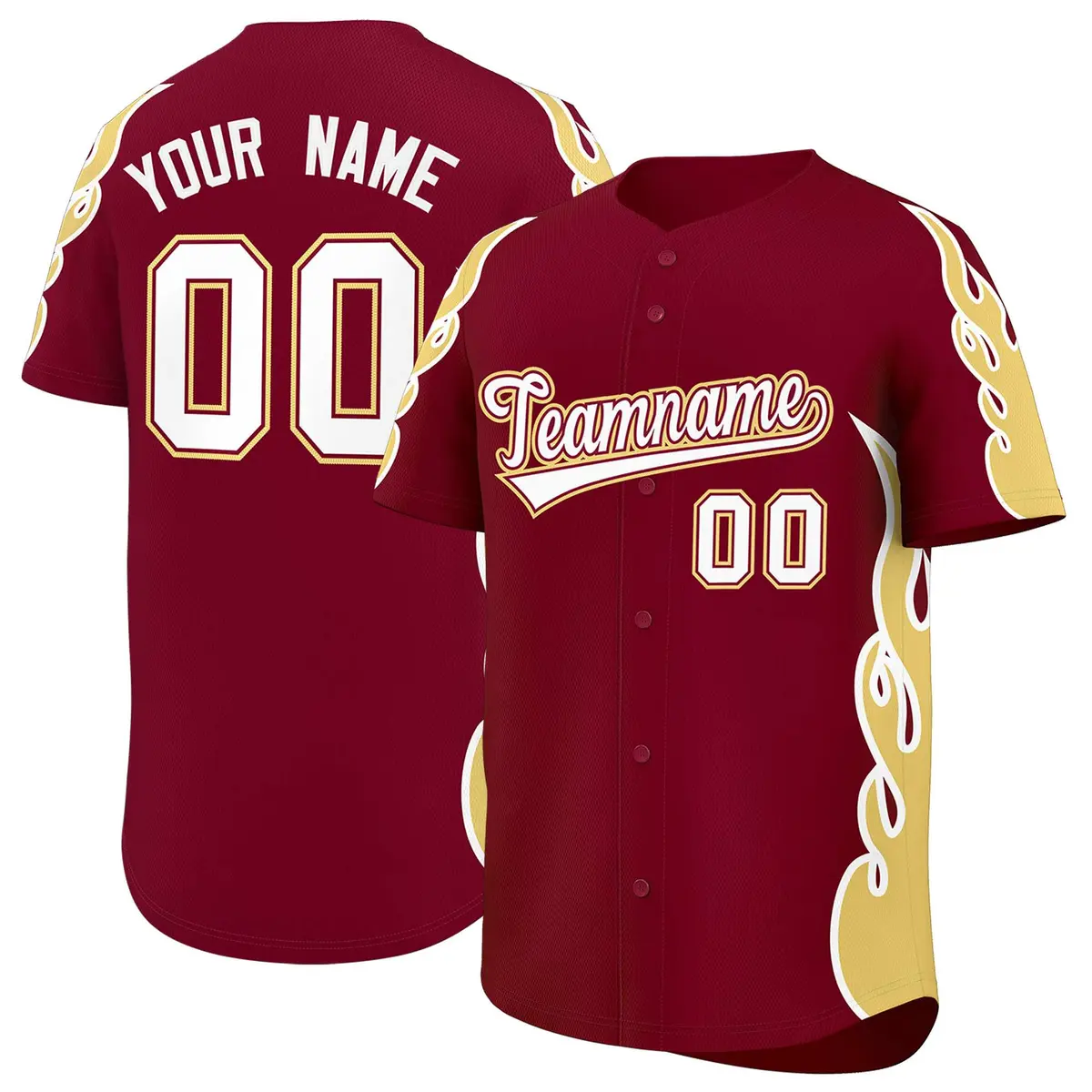 Crimson Khaki Flame Outline Side Pattern Basketball Jersey