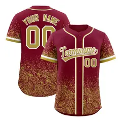 Crimson Khaki Floral Gradient Full Button Baseball Jersey 1