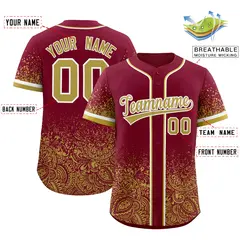 Crimson Khaki Floral Gradient Full Button Baseball Jersey 2