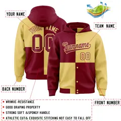 Crimson Khaki Four Squares Color Block Full-Snap Varsity Letterman Jacket Hoodie 4