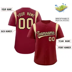 Crimson Khaki Full Button Classic Baseball Jersey 2