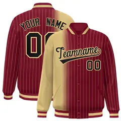 Crimson Khaki Gradient Pinstripe Varsity Full-Snap Baseball Jacket 1