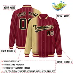 Crimson Khaki Gradient Pinstripe Varsity Full-Snap Baseball Jacket 2