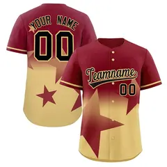 Crimson Khaki Gradient Star Graffiti Baseball Jersey