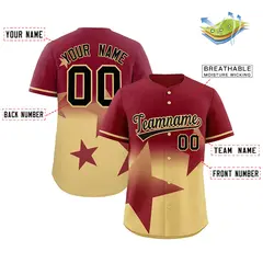 Crimson Khaki Gradient Star Graffiti Baseball Jersey 2