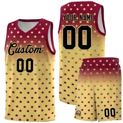 Crimson Khaki Gradient Star Pattern Basketball Jersey Sets