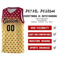 Crimson Khaki Gradient Star Pattern Basketball Jersey Sets 2