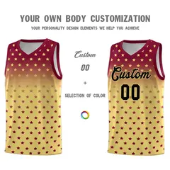 Crimson Khaki Gradient Star Pattern Basketball Jersey Sets 3