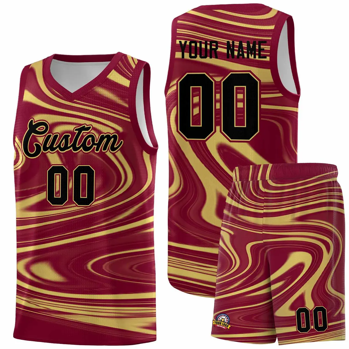 Crimson Khaki Graffiti Fluids Style Basketball Jersey Sets