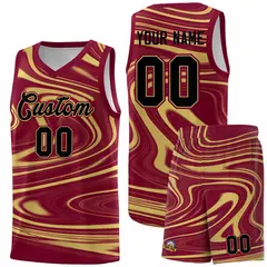 Crimson Khaki Graffiti Fluids Style Basketball Jersey Sets 1