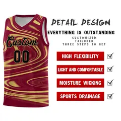 Crimson Khaki Graffiti Fluids Style Basketball Jersey Sets 2