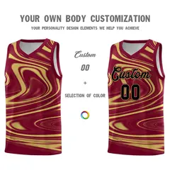 Crimson Khaki Graffiti Fluids Style Basketball Jersey Sets 3