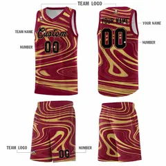 Crimson Khaki Graffiti Fluids Style Basketball Jersey Sets 5