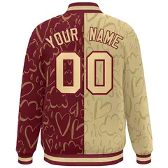 Crimson Khaki Graffiti Pattern Split Letterman Bomber Jacket 4