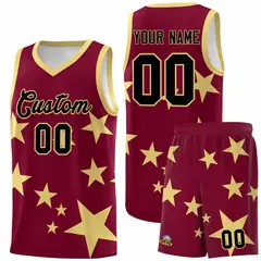 Crimson Khaki Graffiti Star Print Basketball Jersey Sets