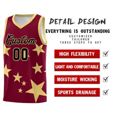 Crimson Khaki Graffiti Star Print Basketball Jersey Sets 2