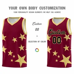 Crimson Khaki Graffiti Star Print Basketball Jersey Sets 3