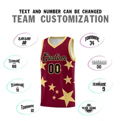 Crimson Khaki Graffiti Star Print Basketball Jersey Sets 4