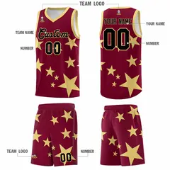 Crimson Khaki Graffiti Star Print Basketball Jersey Sets 5