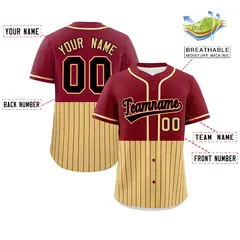 Crimson Khaki Half Stripe Authentic Baseball Jersey 2