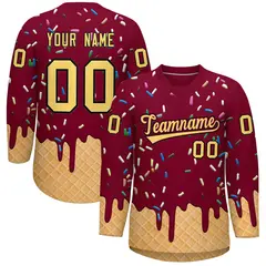 Crimson Khaki Ice Cream Pattern V-Neck Hockey Jersey 1