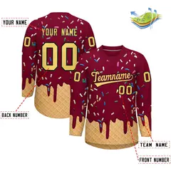 Crimson Khaki Ice Cream Pattern V-Neck Hockey Jersey 2