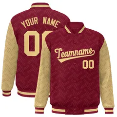 Crimson Khaki L Pattern Varsity Raglan Letterman Jacket 1