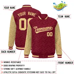 Crimson Khaki L Pattern Varsity Raglan Letterman Jacket 2