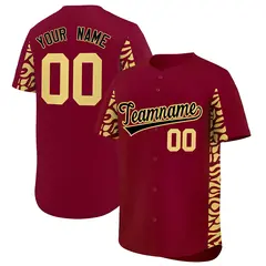 Crimson Khaki Leopard Graffiti Side Design Baseball Jersey