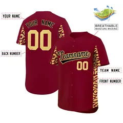 Crimson Khaki Leopard Graffiti Side Design Baseball Jersey 2