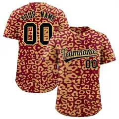 Crimson Khaki Leopard Print Baseball Jersey