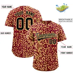 Crimson Khaki Leopard Print Baseball Jersey 2