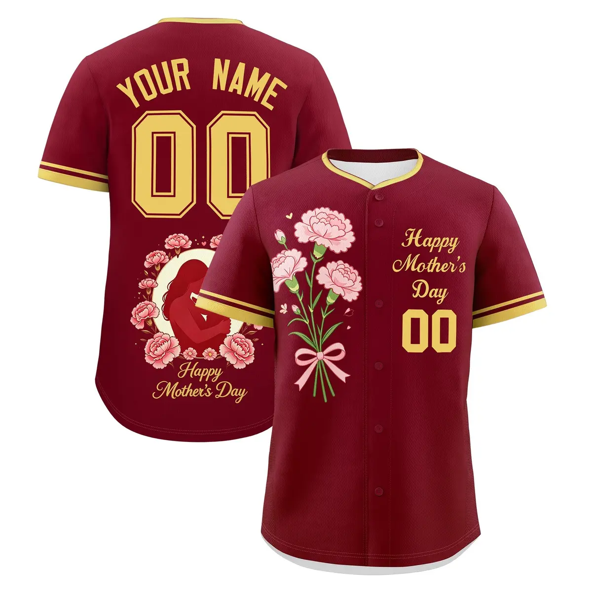 Crimson Khaki Mother's Day Baseball Jersey