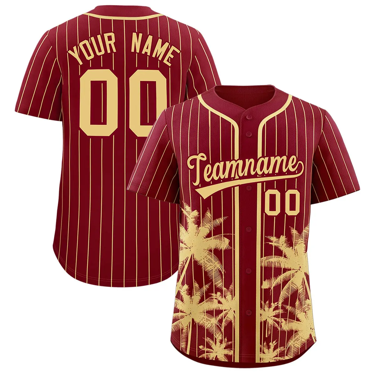 Crimson Khaki Pinstripe Coconut Tree Baseball Jersey