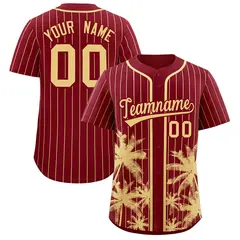 Crimson Khaki Pinstripe Coconut Tree Baseball Jersey 1