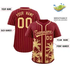 Crimson Khaki Pinstripe Coconut Tree Baseball Jersey 2