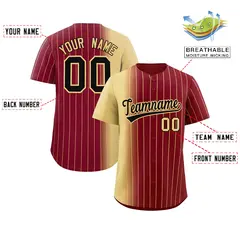 Crimson Khaki Pinstripe Gradient Baseball Jersey 2