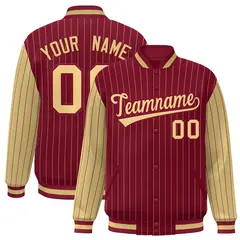 Crimson Khaki Pinstripe Raglan Varsity Letterman Baseball Jacket 1