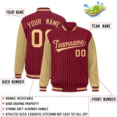 Crimson Khaki Pinstripe Raglan Varsity Letterman Baseball Jacket 2
