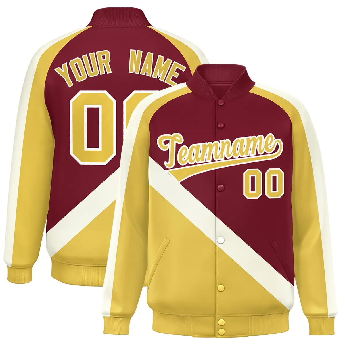 Crimson Khaki Raglan Varsity Full-Snap Letterman Baseball Jacket