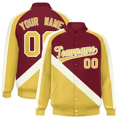 Crimson Khaki Raglan Varsity Full-Snap Letterman Baseball Jacket 1