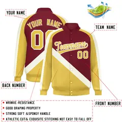 Crimson Khaki Raglan Varsity Full-Snap Letterman Baseball Jacket 2
